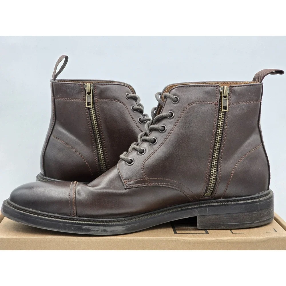 H&M Chelsea Boots Brown Oak Side Zipper Lace Up Ankle Boots Mens‎ Size 10M